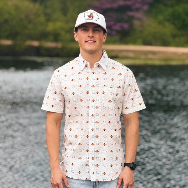 Jack and Sage State of Iowa Print White Camp Shirt
